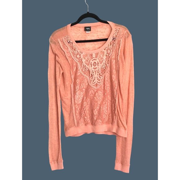 DAYTRIP- WOMENS RUST TERAACOTTA LACE CROCHET PULLOVER SWEATER TOP SIZE LARGE - Picture 1 of 7